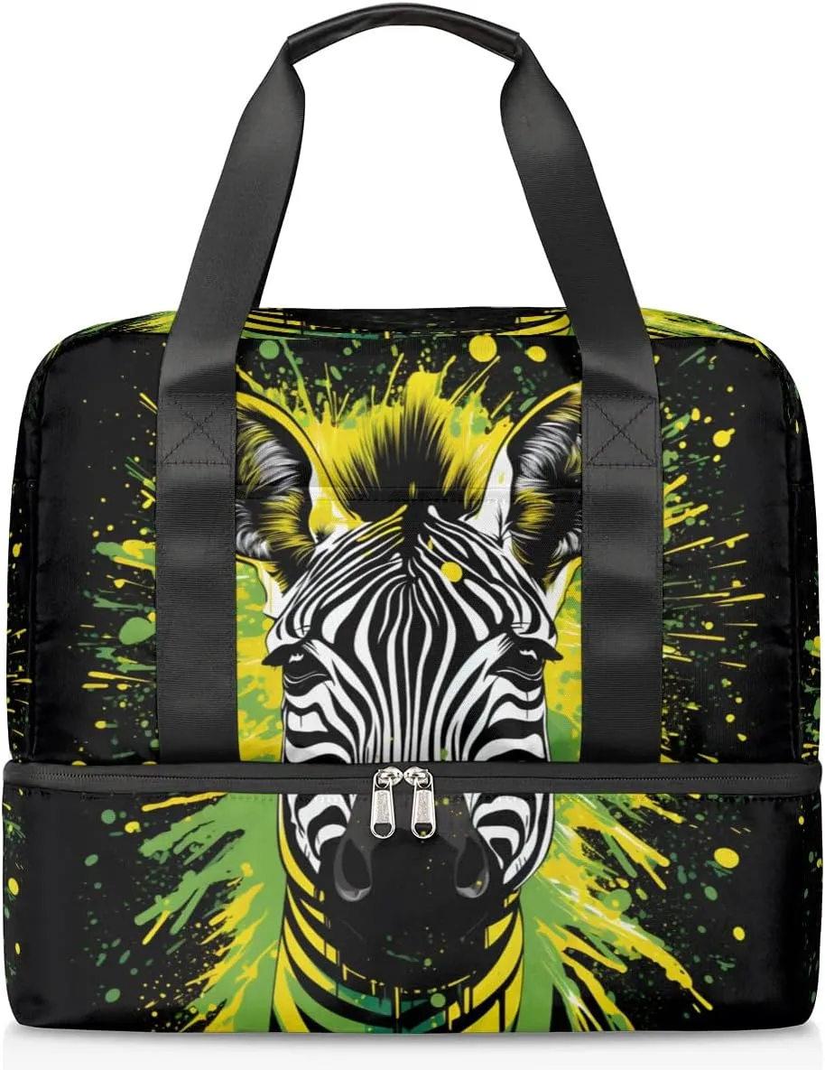 Travel Duffel Bags Funny Zebra Sports Gym Bag with Wet Pocket & Shoes Compartment Large Duffel Bags Waterproof Overnight Bag Weekender Bags for Women Men