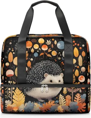 Travel Duffel Bags Hedgehog Leaves Sports Gym Bag with Wet Pocket & Shoes Compartment Large Duffel Bags Waterproof Overnight Bag Weekender Bags for Women Men