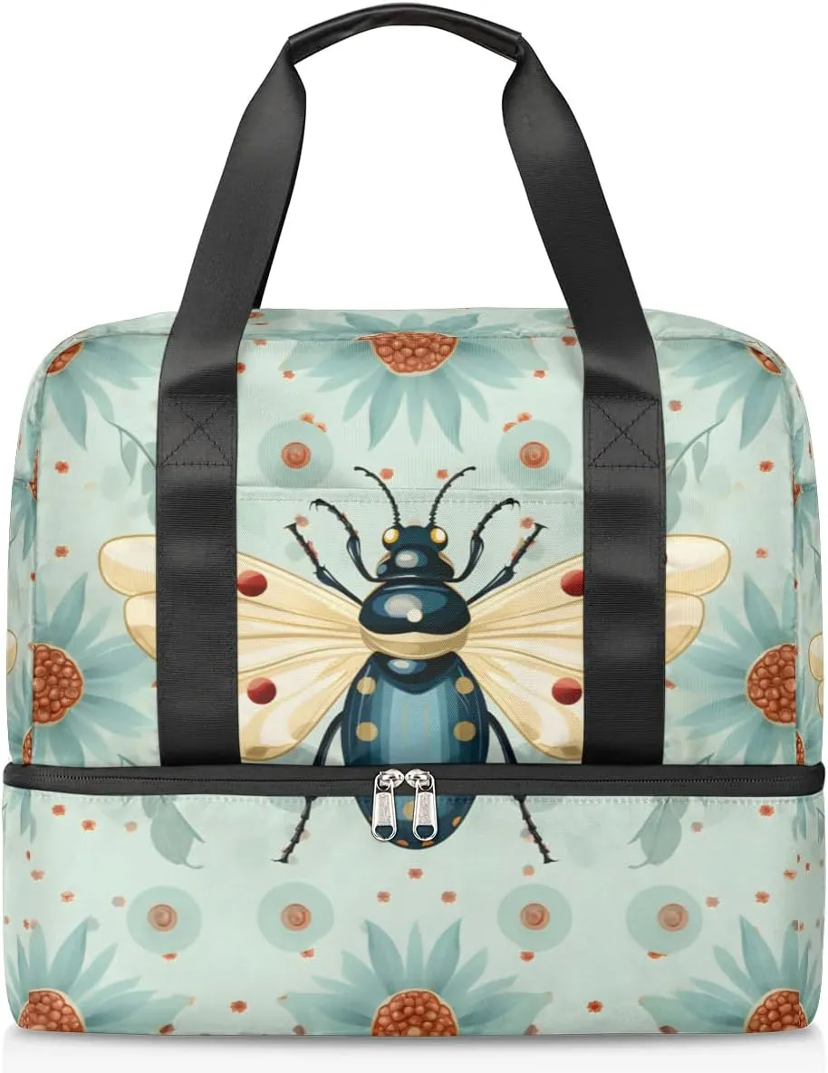 Travel Duffel Bags Insect Sunflower Sports Gym Bag with Wet Pocket & Shoes Compartment Large Duffel Bags Waterproof Overnight Bag Weekender Bags for Women Men