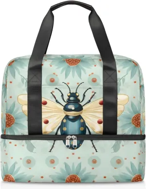 Travel Duffel Bags Insect Sunflower Sports Gym Bag with Wet Pocket & Shoes Compartment Large Duffel Bags Waterproof Overnight Bag Weekender Bags for Women Men