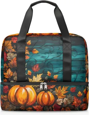 Travel Duffel Bags Maple Pumpkin Sports Gym Bag with Wet Pocket & Shoes Compartment Large Duffel Bags Waterproof Overnight Bag Weekender Bags for Women Men