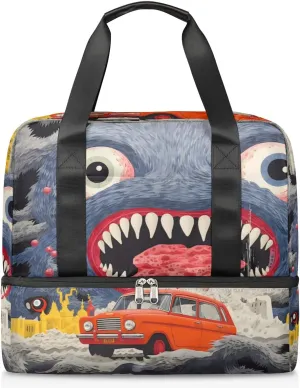 Travel Duffel Bags Monsters Car Sports Gym Bag with Wet Pocket & Shoes Compartment Large Duffel Bags Waterproof Overnight Bag Weekender Bags for Women Men