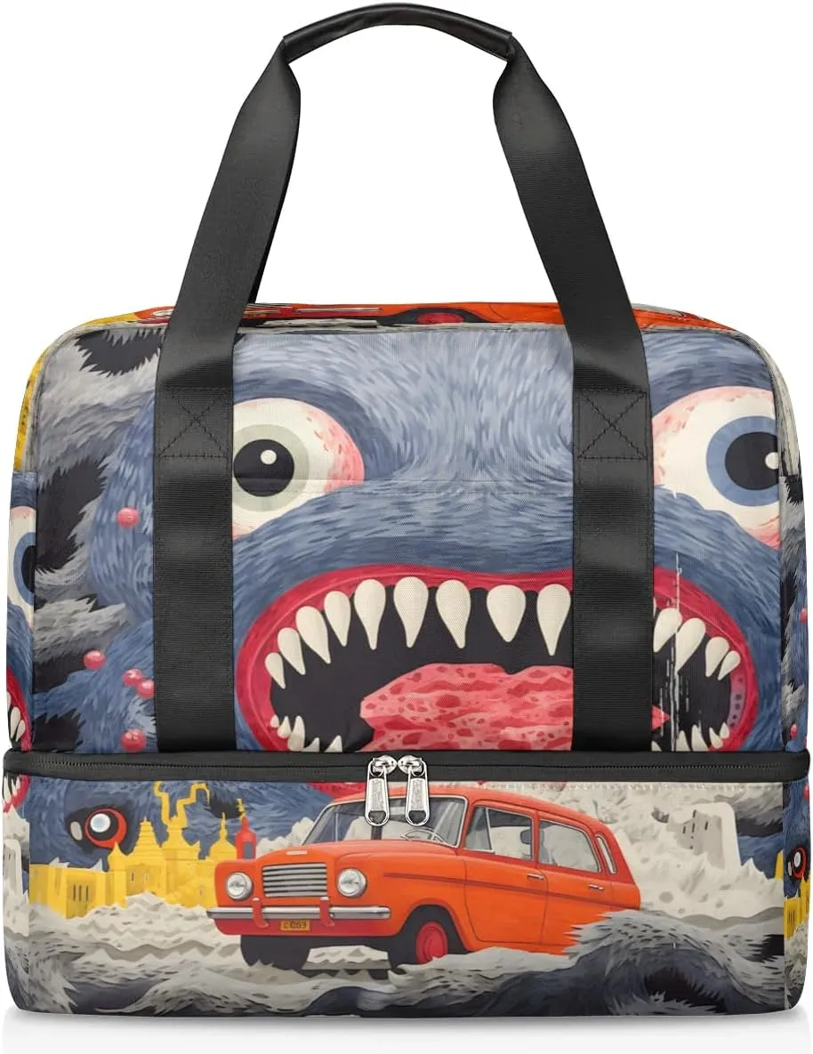 Travel Duffel Bags Monsters Car Sports Gym Bag with Wet Pocket & Shoes Compartment Large Duffel Bags Waterproof Overnight Bag Weekender Bags for Women Men