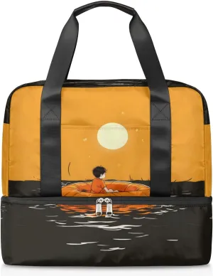 Travel Duffel Bags Moon Rowing Sports Gym Bag with Wet Pocket & Shoes Compartment Large Duffel Bags Waterproof Overnight Bag Weekender Bags for Women Men