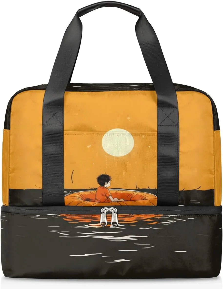 Travel Duffel Bags Moon Rowing Sports Gym Bag with Wet Pocket & Shoes Compartment Large Duffel Bags Waterproof Overnight Bag Weekender Bags for Women Men