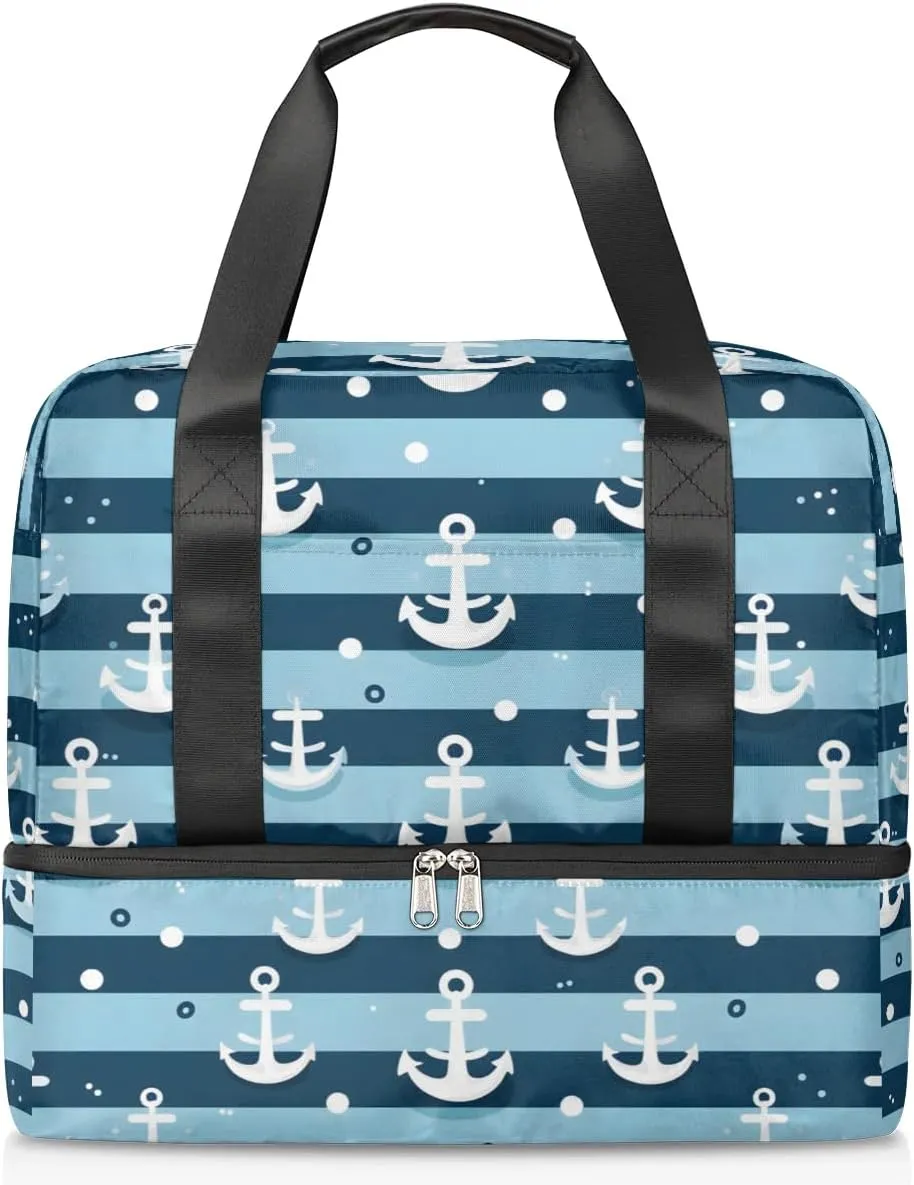 Travel Duffel Bags Navy Blue Sports Gym Bag with Wet Pocket & Shoes Compartment Large Duffel Bags Waterproof Overnight Bag Weekender Bags for Women Men