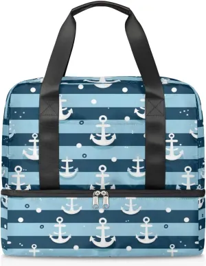 Travel Duffel Bags Navy Blue Sports Gym Bag with Wet Pocket & Shoes Compartment Large Duffel Bags Waterproof Overnight Bag Weekender Bags for Women Men