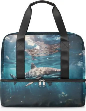 Travel Duffel Bags Ocean Shark Sports Gym Bag with Wet Pocket & Shoes Compartment Large Duffel Bags Waterproof Overnight Bag Weekender Bags for Women Men