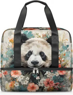 Travel Duffel Bags Panda Flower Sports Gym Bag with Wet Pocket & Shoes Compartment Large Duffel Bags Waterproof Overnight Bag Weekender Bags for Women Men