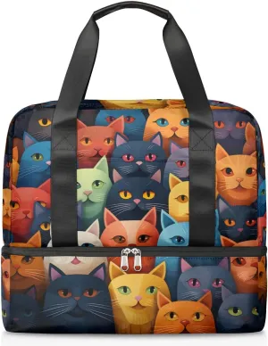 Travel Duffel Bags Rainbow Cat Sports Gym Bag with Wet Pocket & Shoes Compartment Large Duffel Bags Waterproof Overnight Bag Weekender Bags for Women Men