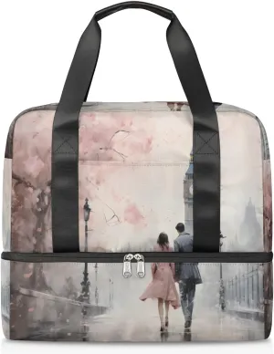 Travel Duffel Bags Romantic Couple Sports Gym Bag with Wet Pocket & Shoes Compartment Large Duffel Bags Waterproof Overnight Bag Weekender Bags for Women Men