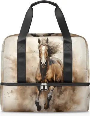 Travel Duffel Bags Running Horse Sports Gym Bag with Wet Pocket & Shoes Compartment Large Duffel Bags Waterproof Overnight Bag Weekender Bags for Women Men