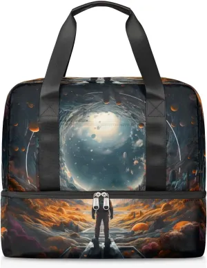 Travel Duffel Bags Universe Astronaut Sports Gym Bag with Wet Pocket & Shoes Compartment Large Duffel Bags Waterproof Overnight Bag Weekender Bags for Women Men