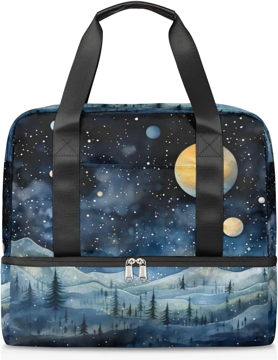 Travel Duffel Bags Universe Moonlight Sports Gym Bag with Wet Pocket & Shoes Compartment Large Duffel Bags Waterproof Overnight Bag Weekender Bags for Women Men