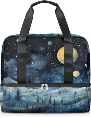 Travel Duffel Bags Universe Moonlight Sports Gym Bag with Wet Pocket & Shoes Compartment Large Duffel Bags Waterproof Overnight Bag Weekender Bags for Women Men
