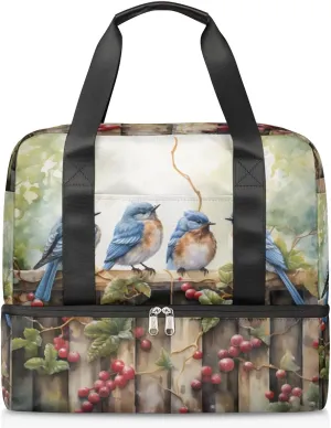 Travel Duffel Bags Vintage Birds Sports Gym Bag with Wet Pocket & Shoes Compartment Large Duffel Bags Waterproof Overnight Bag Weekender Bags for Women Men