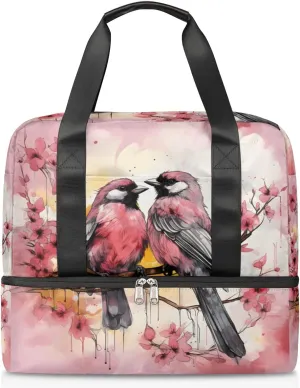 Travel Duffel Bags Watercolor Birds Sports Gym Bag with Wet Pocket & Shoes Compartment Large Duffel Bags Waterproof Overnight Bag Weekender Bags for Women Men