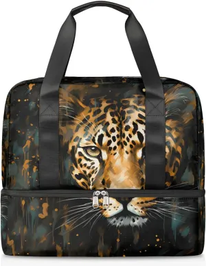 Travel Duffel Bags Wild Leopard Sports Gym Bag with Wet Pocket & Shoes Compartment Large Duffel Bags Waterproof Overnight Bag Weekender Bags for Women Men