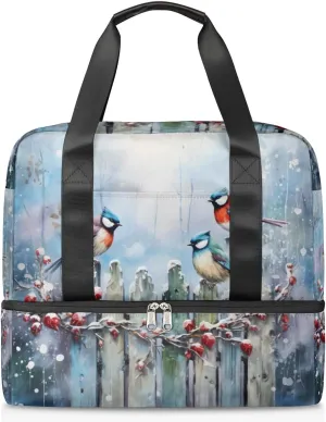 Travel Duffel Bags Winter Birds Sports Gym Bag with Wet Pocket & Shoes Compartment Large Duffel Bags Waterproof Overnight Bag Weekender Bags for Women Men