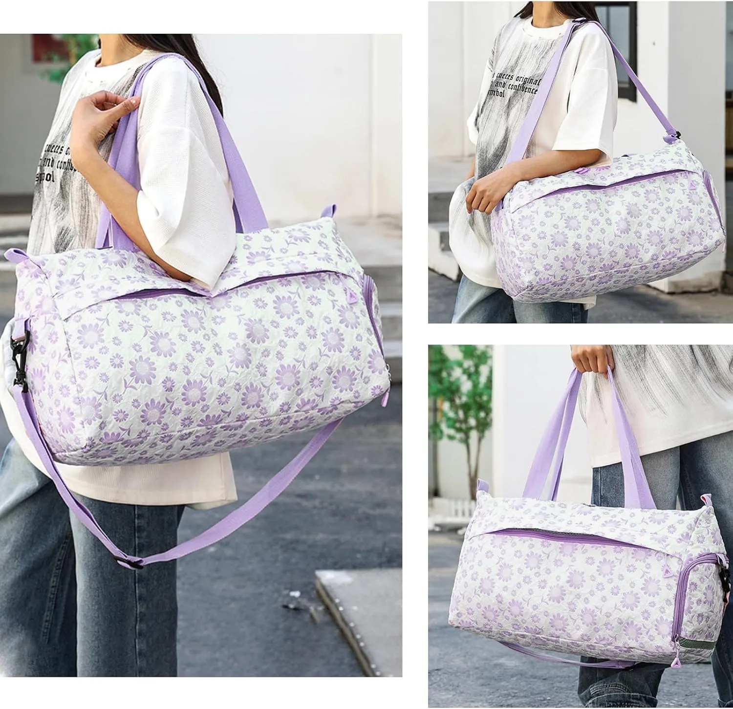 Travel Duffle Bag Gym Bag for Women with Shoes Compartment & Wet Pocket,Weekender Travel Overnight Bag,Water Resistant Sports Bag for Travel, Gym (Purple)
