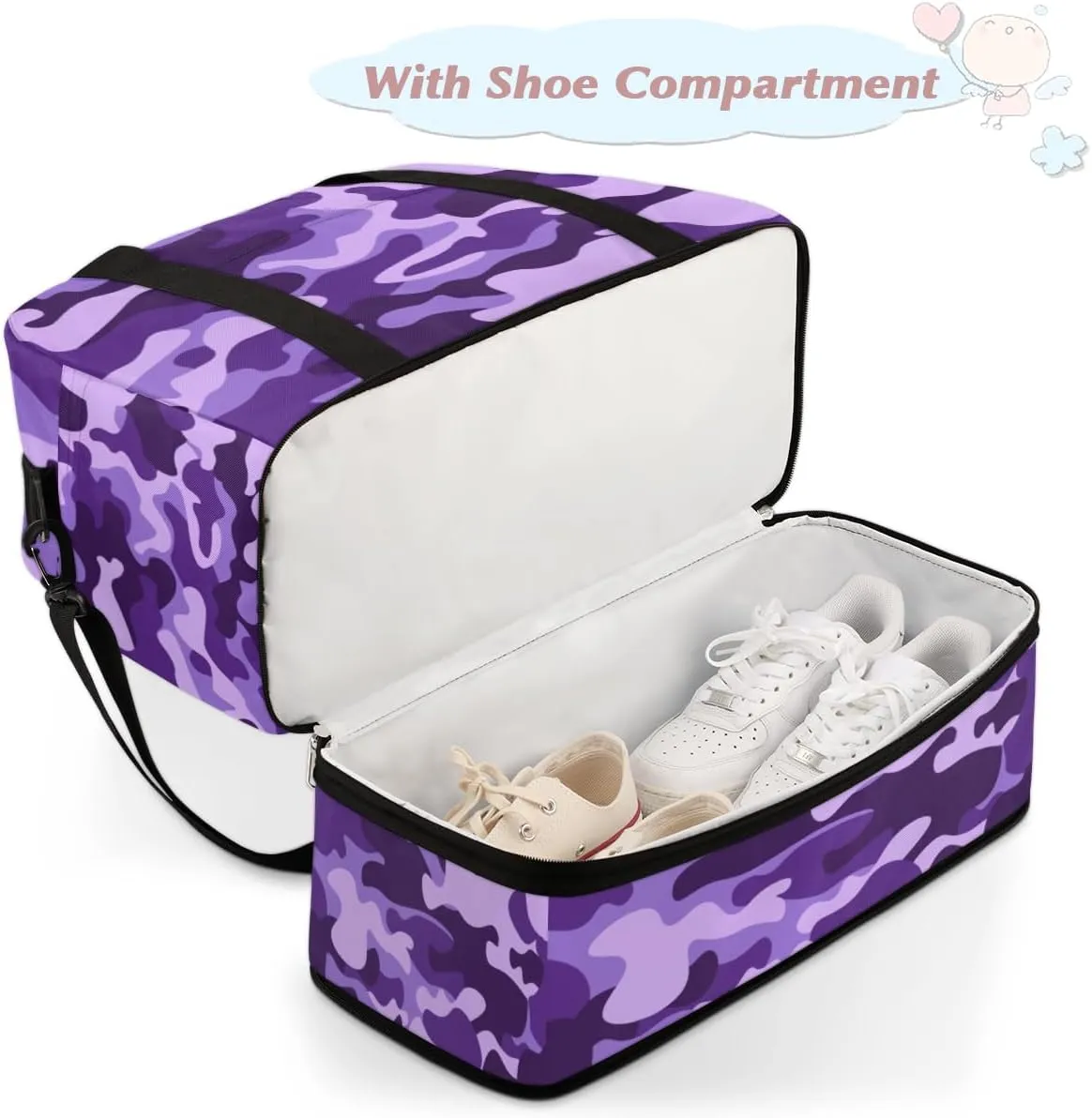 Travel Duffle Bags With Shoes Compartment for Women Men Lightweigh Sports Tote Gym Bag Foldable Canvas Weekender Overnight Carry On Luggage Handle Bag, print 3