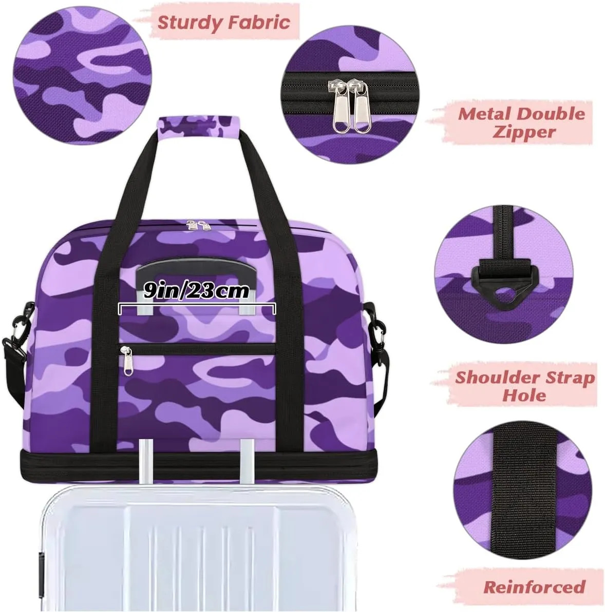 Travel Duffle Bags With Shoes Compartment for Women Men Lightweigh Sports Tote Gym Bag Foldable Canvas Weekender Overnight Carry On Luggage Handle Bag, print 3