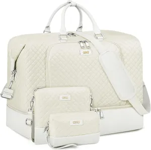 Travel Weekender Bag for Women, Overnight Bag with Shoe Compartment Oversized Travel Duffel Bag Carry On Tote 21", J-Beige Diamond 3pcs, Large, Weekender Bag