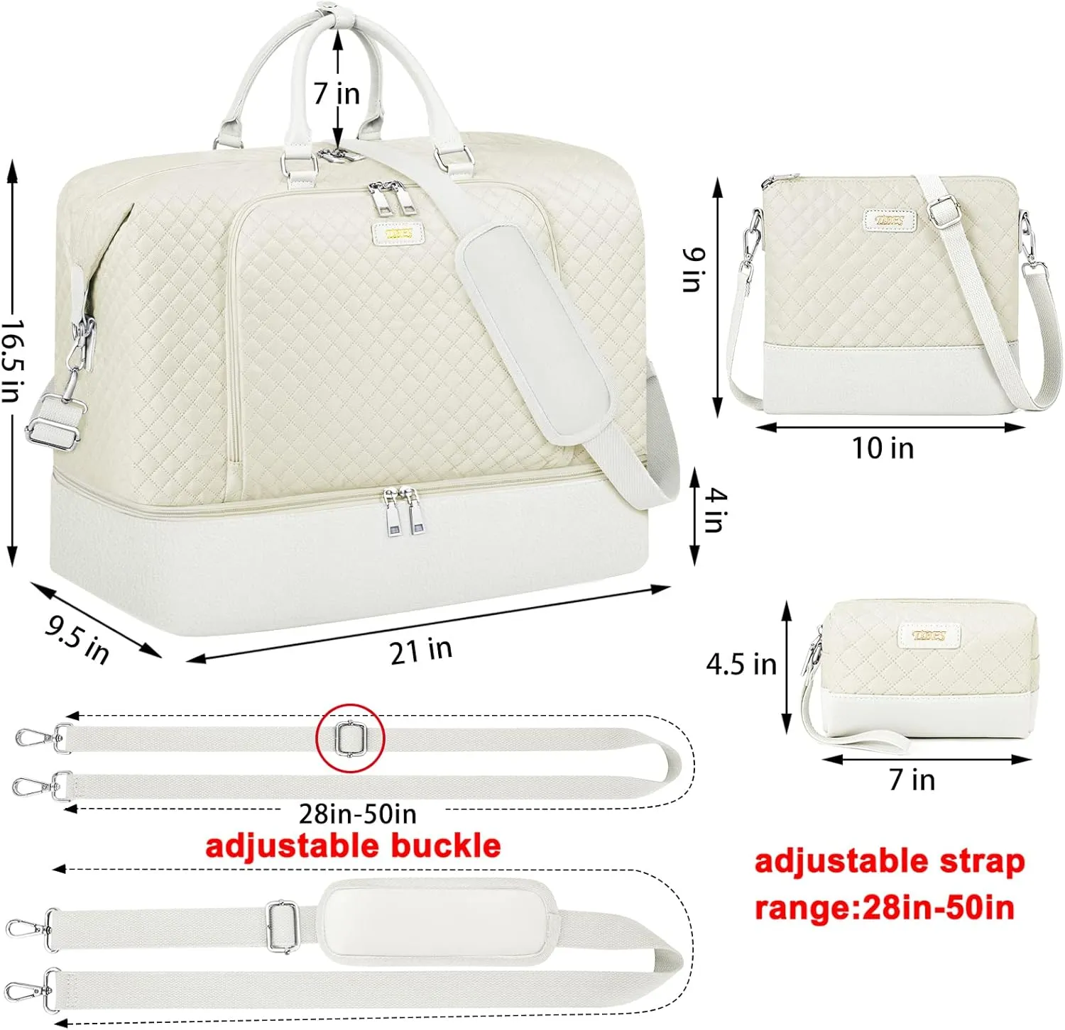 Travel Weekender Bag for Women, Overnight Bag with Shoe Compartment Oversized Travel Duffel Bag Carry On Tote 21", J-Beige Diamond 3pcs, Large, Weekender Bag