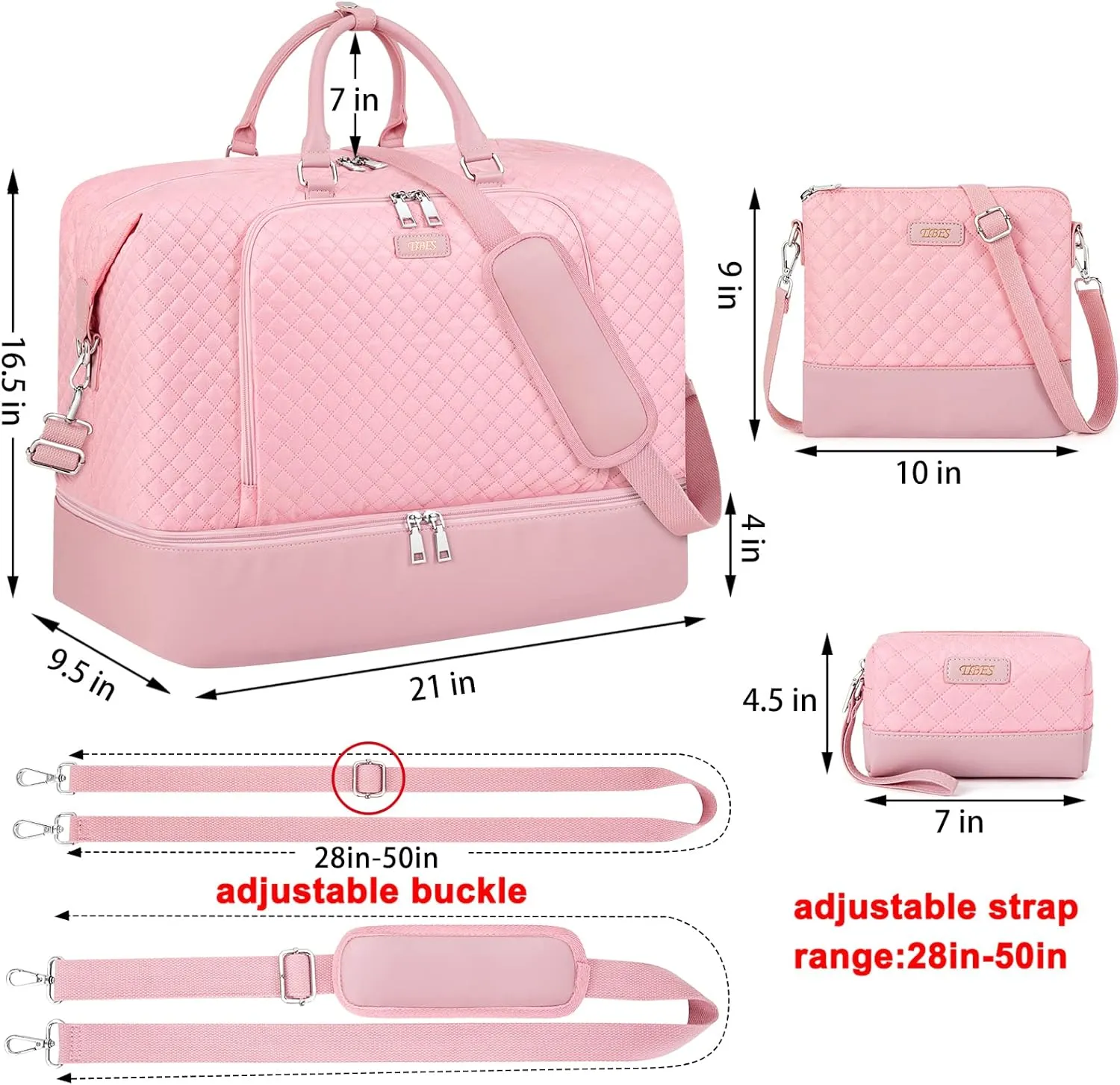 Travel Weekender Bag for Women, Overnight Bag with Shoe Compartment Oversized Travel Duffel Bag Carry On Tote 21", K-Pink Diamond 3pcs, Large, Weekender Bag