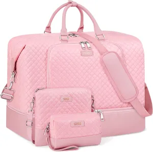 Travel Weekender Bag for Women, Overnight Bag with Shoe Compartment Oversized Travel Duffel Bag Carry On Tote 21", K-Pink Diamond 3pcs, Large, Weekender Bag
