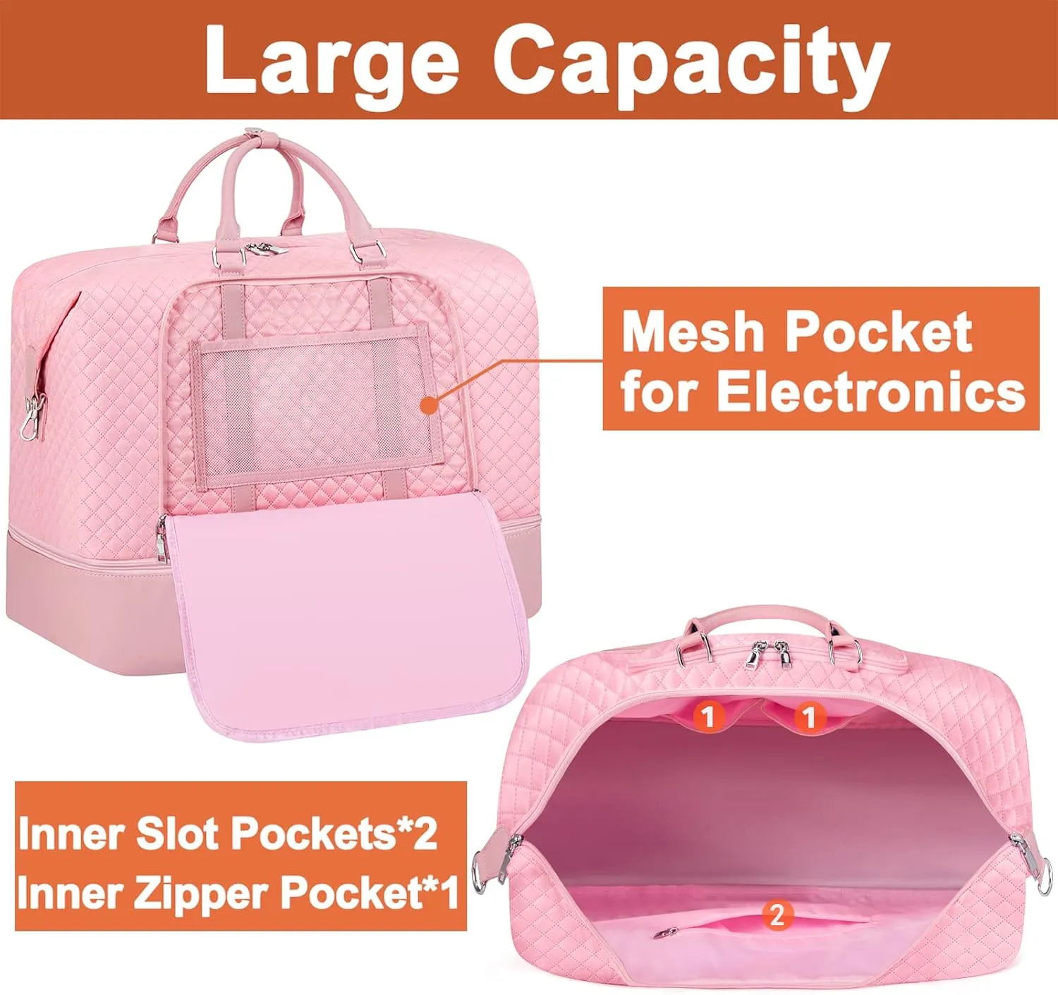 Travel Weekender Bag for Women, Overnight Bag with Shoe Compartment Oversized Travel Duffel Bag Carry On Tote 21", K-Pink Diamond 3pcs, Large, Weekender Bag