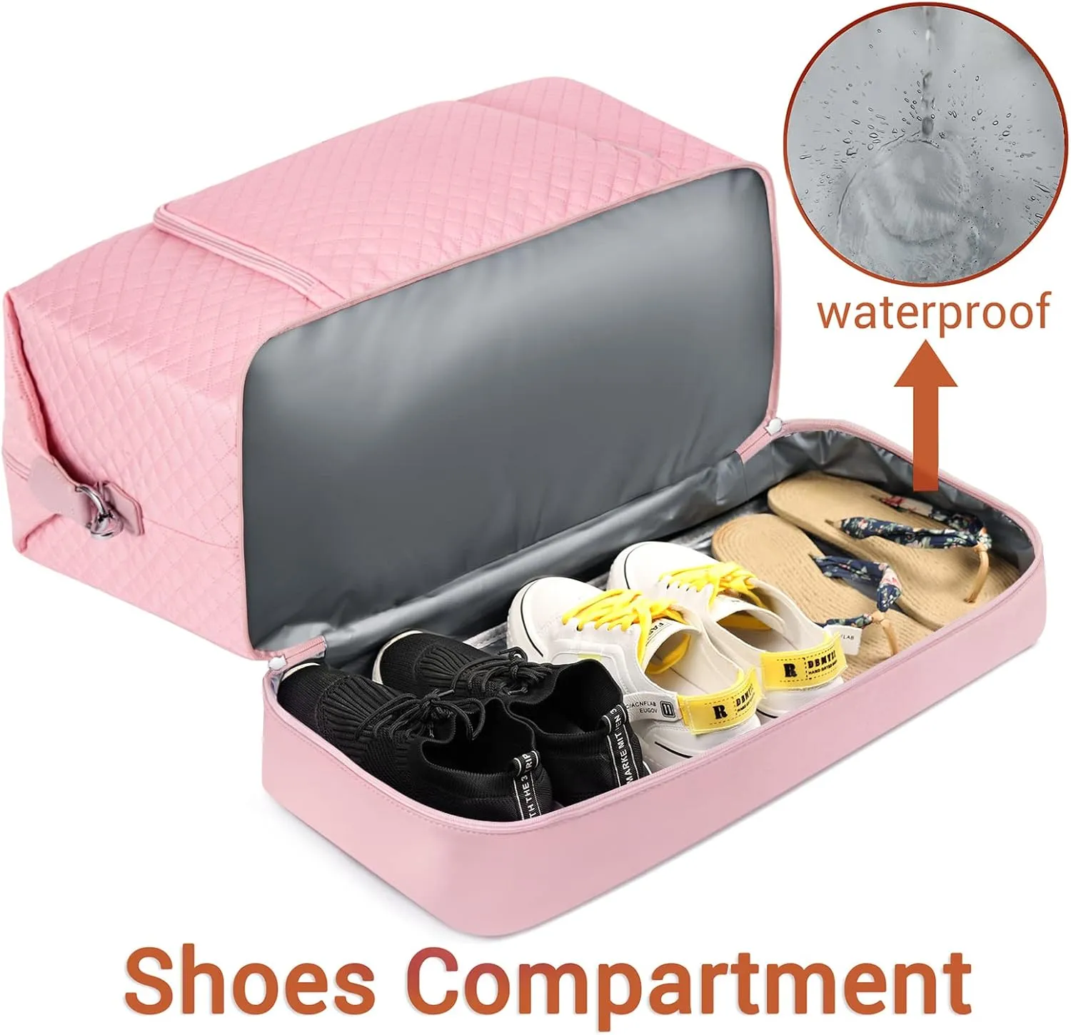 Travel Weekender Bag for Women, Overnight Bag with Shoe Compartment Oversized Travel Duffel Bag Carry On Tote 21", K-Pink Diamond 3pcs, Large, Weekender Bag