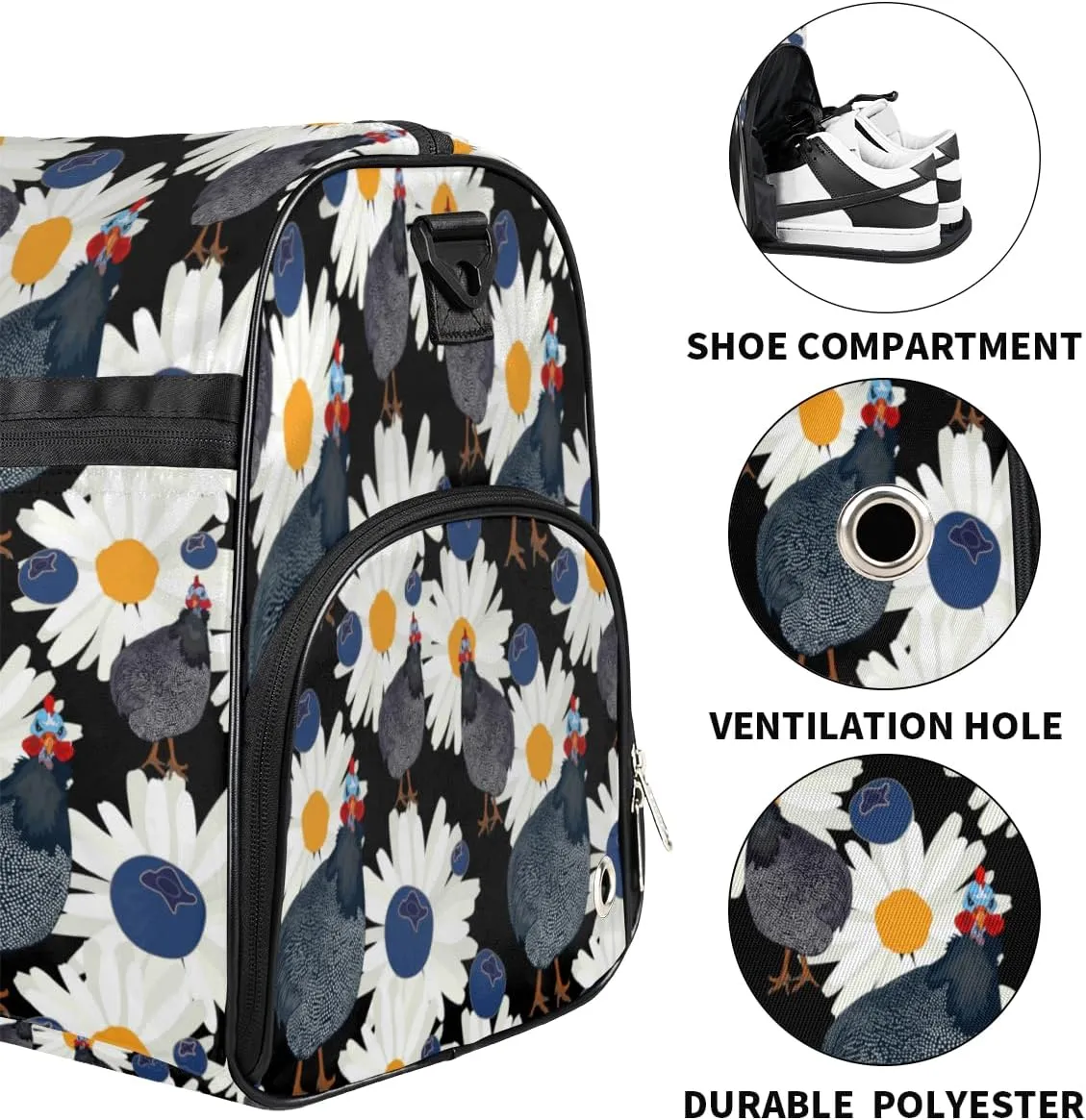 Turkey Flower Sports Gym Bag for Women Men Travel Duffel Bag with Wet Pocket & Shoes Compartment Waterproof Weekender Overnight Tote Carry on Bag Lightweight