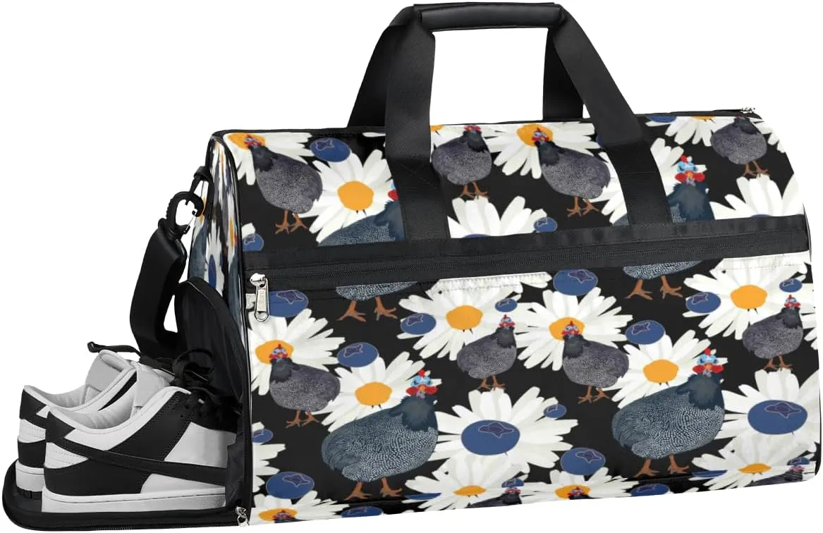 Turkey Flower Sports Gym Bag for Women Men Travel Duffel Bag with Wet Pocket & Shoes Compartment Waterproof Weekender Overnight Tote Carry on Bag Lightweight