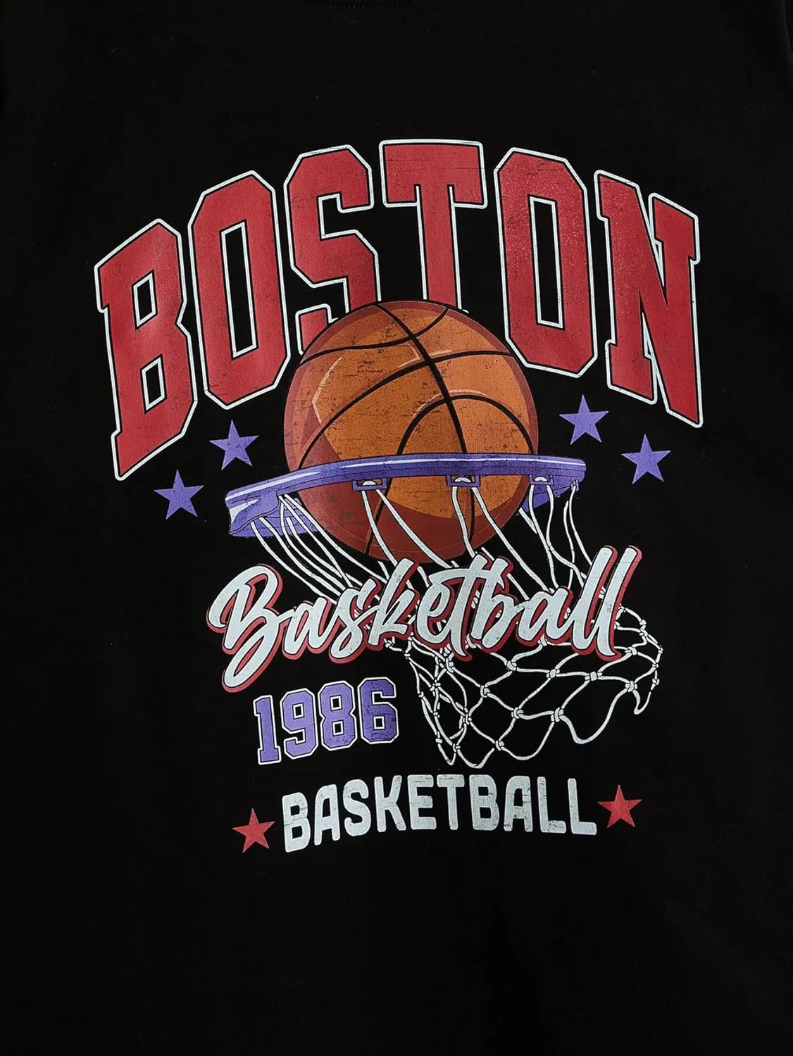 Verdusa Men's Basketball Vintage Letter Graphic Oversized T Shirt Round Neck Drop Shoulder Tee Tops