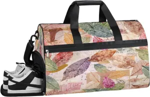 Vintage Colorful Leaves Resistant Sports Gym Bag for Women Men Travel Duffel bag with Wet Pocket & Shoes Compartment Waterproof Weekender Bag 19.7"x9.9"x13"