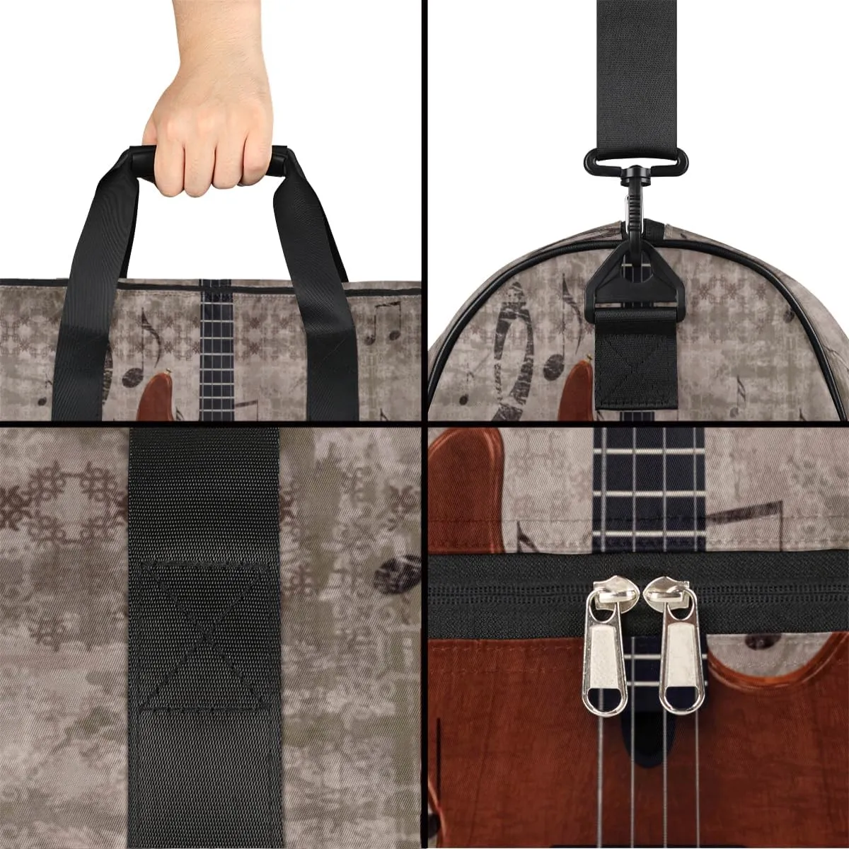 Vintage Guitar Sports Gym Bag for Women Men Travel Duffel Bag with Wet Pocket & Shoes Compartment Waterproof Weekender Overnight Tote Carry on Bag Lightweight