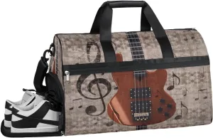 Vintage Guitar Sports Gym Bag for Women Men Travel Duffel Bag with Wet Pocket & Shoes Compartment Waterproof Weekender Overnight Tote Carry on Bag Lightweight