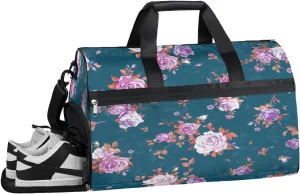 Vintage Rose Resistant Sports Gym Bag for Women Men Travel Duffel bag with Wet Pocket & Shoes Compartment Waterproof Weekender Bag 19.7"x9.9"x13"