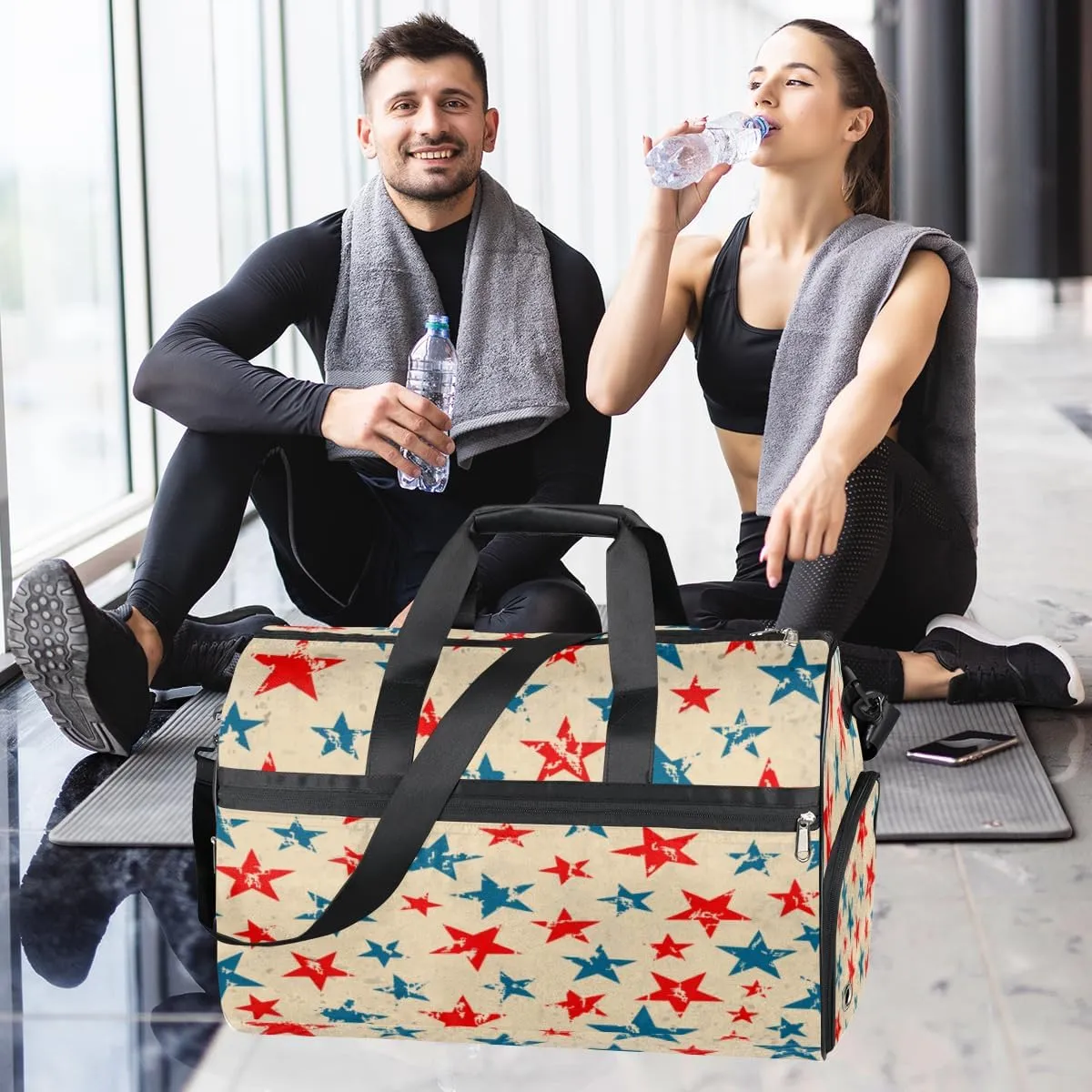 Vintage Star Sports Gym Bag for Women Men Travel Duffel Bag with Wet Pocket & Shoes Compartment Waterproof Weekender Overnight Tote Carry on Bag Lightweight