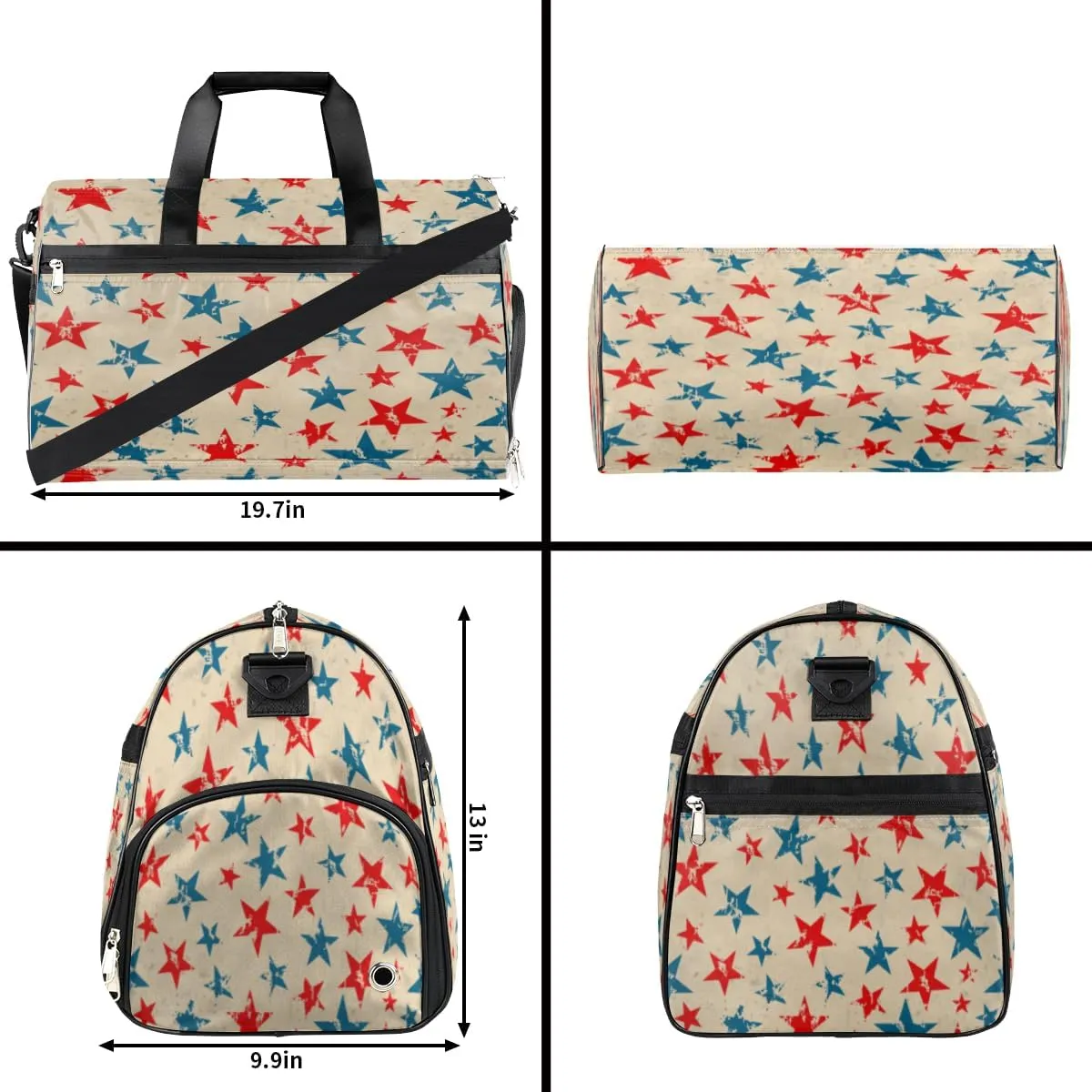 Vintage Star Sports Gym Bag for Women Men Travel Duffel Bag with Wet Pocket & Shoes Compartment Waterproof Weekender Overnight Tote Carry on Bag Lightweight