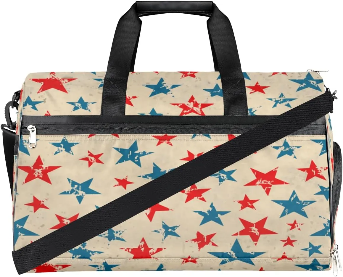 Vintage Star Sports Gym Bag for Women Men Travel Duffel Bag with Wet Pocket & Shoes Compartment Waterproof Weekender Overnight Tote Carry on Bag Lightweight