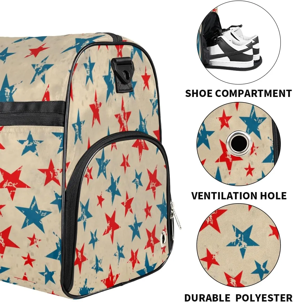 Vintage Star Sports Gym Bag for Women Men Travel Duffel Bag with Wet Pocket & Shoes Compartment Waterproof Weekender Overnight Tote Carry on Bag Lightweight