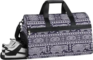 Vintage Tribal Elephant Resistant Sports Gym Bag for Women Men Travel Duffel bag with Wet Pocket & Shoes Compartment Waterproof Weekender Bag 19.7"x9.9"x13"