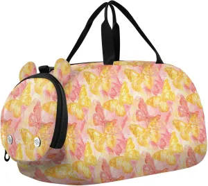 Watercolor Animal Butterfly Brush Yellow Boy's Gym Duffel Bag with Shoes Compartment Multifunctional Travel Duffel Bag for Travel, Sports, Duffel, Weekender bolso para gym