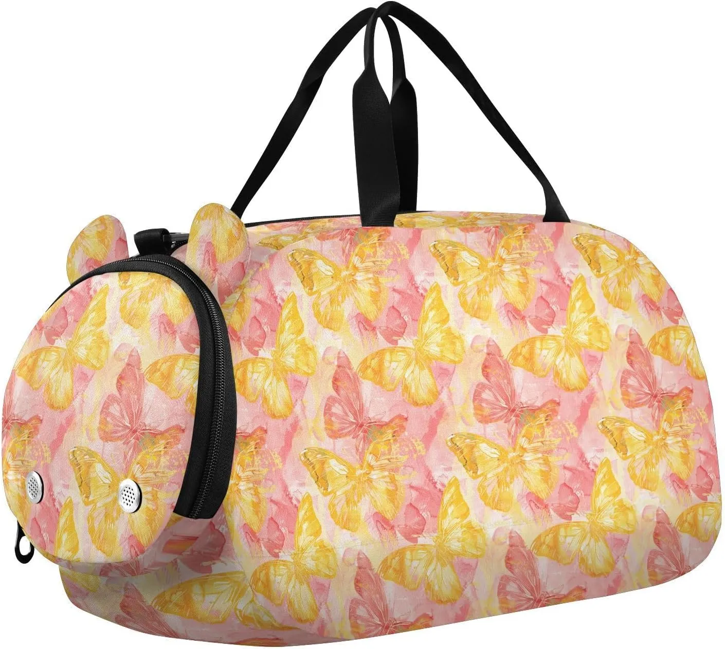 Watercolor Animal Butterfly Brush Yellow Boy's Gym Duffel Bag with Shoes Compartment Multifunctional Travel Duffel Bag for Travel, Sports, Duffel, Weekender bolso para gym