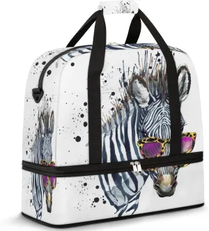 Watercolor Zebra Painting Foldable Travel Duffel Bag Tote Carry On Luggage Sport Duffle for Women Men Gym Bag Overnight Weekender Bags with Shoe Compartments & Shoulder Strap