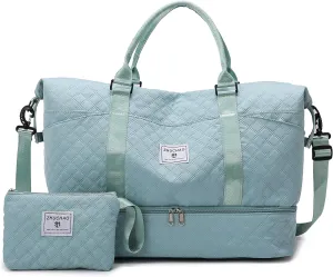 Weekender Bags for Women, Personal Item Travel Bag with Shoes Compartment, Travel Duffel Bags with Toiletry Bag for Gym Hospital Fitness(Light Green)