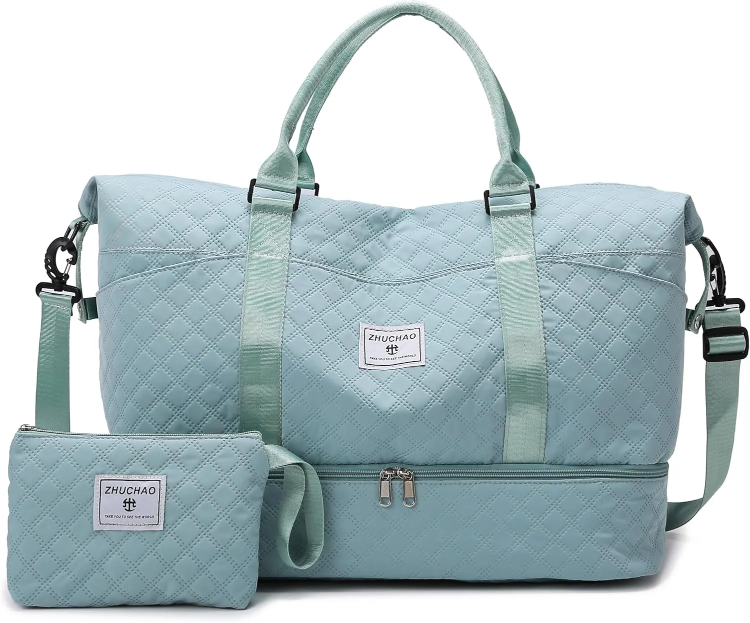 Weekender Bags for Women, Personal Item Travel Bag with Shoes Compartment, Travel Duffel Bags with Toiletry Bag for Gym Hospital Fitness(Light Green)
