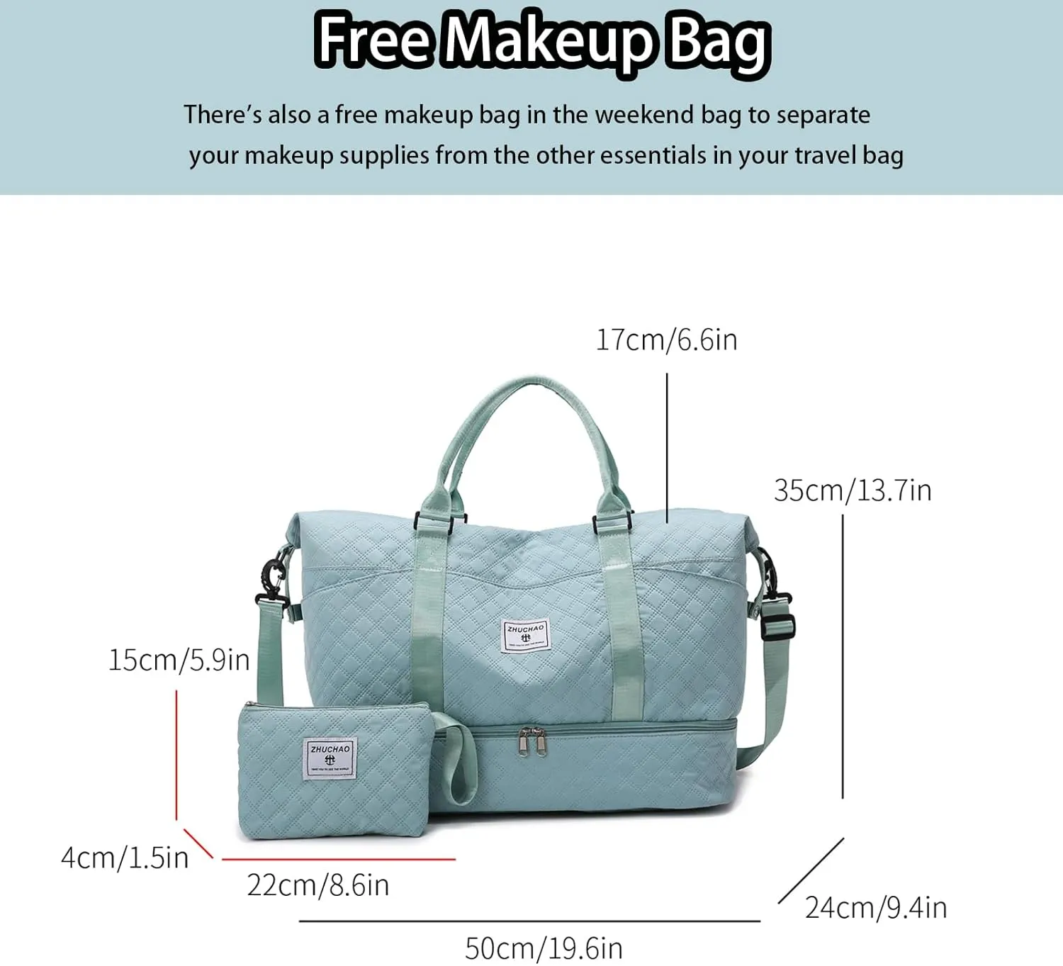 Weekender Bags for Women, Personal Item Travel Bag with Shoes Compartment, Travel Duffel Bags with Toiletry Bag for Gym Hospital Fitness(Light Green)